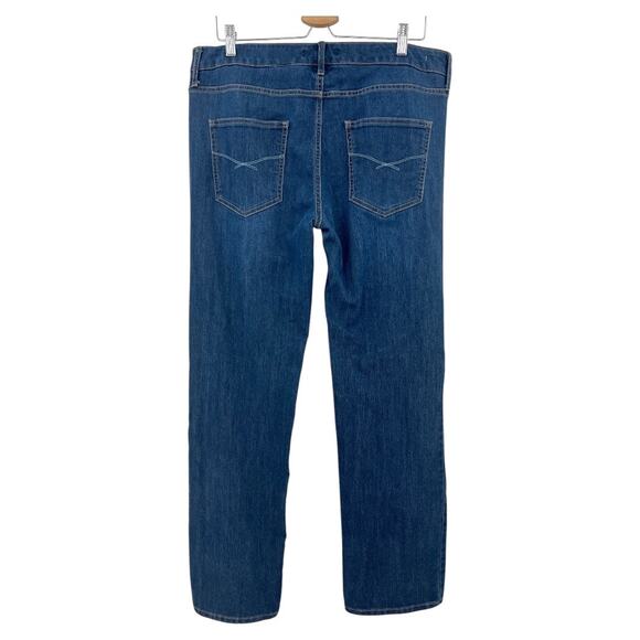 Eddie Bauer 14 / 32 LONG Dark Wash Blue Jeans Straight Leg Stretch SU5098 - Picture 2 of 11